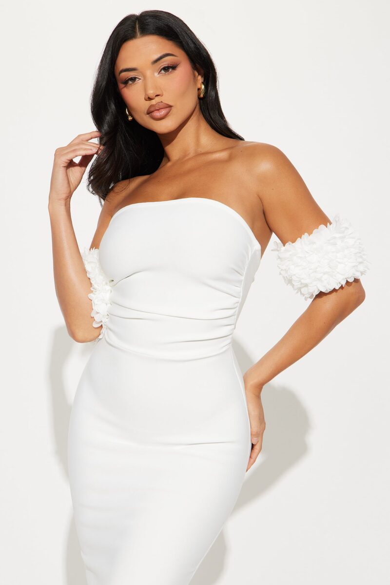 Vestido Midi Bandage Blanco con Escote Bardot - Image 5