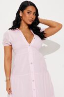 Vestido Midi Stella con Mangas Puff y Botones Frontales