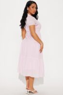Vestido Midi Stella con Mangas Puff y Botones Frontales