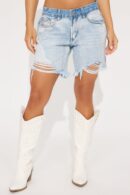 Shorts de Jean de Corte Medio con Desgaste - Lavado Medio