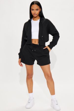 Conjunto de Sudadera y Shorts con Cierre - Negro