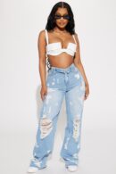 Jeans Baggy Rotos y Desgastados con Pretina Doblada
