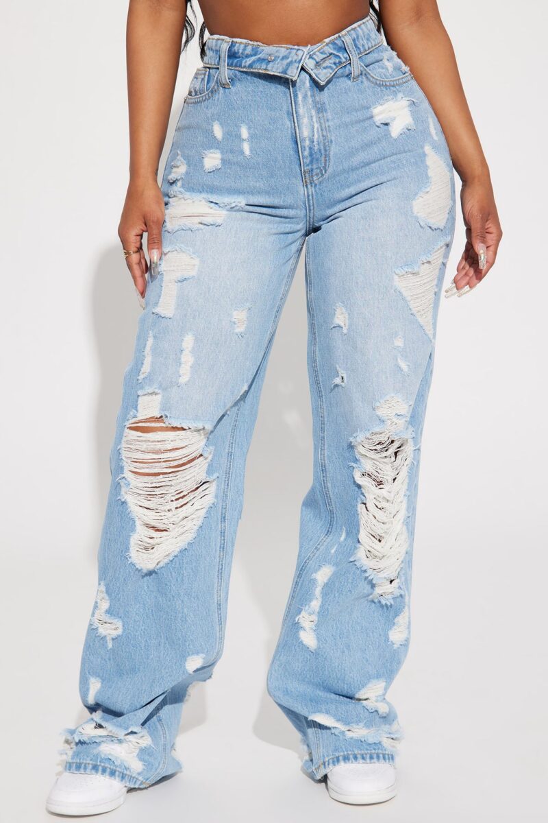 Jeans Baggy Rotos y Desgastados con Pretina Doblada - Image 5