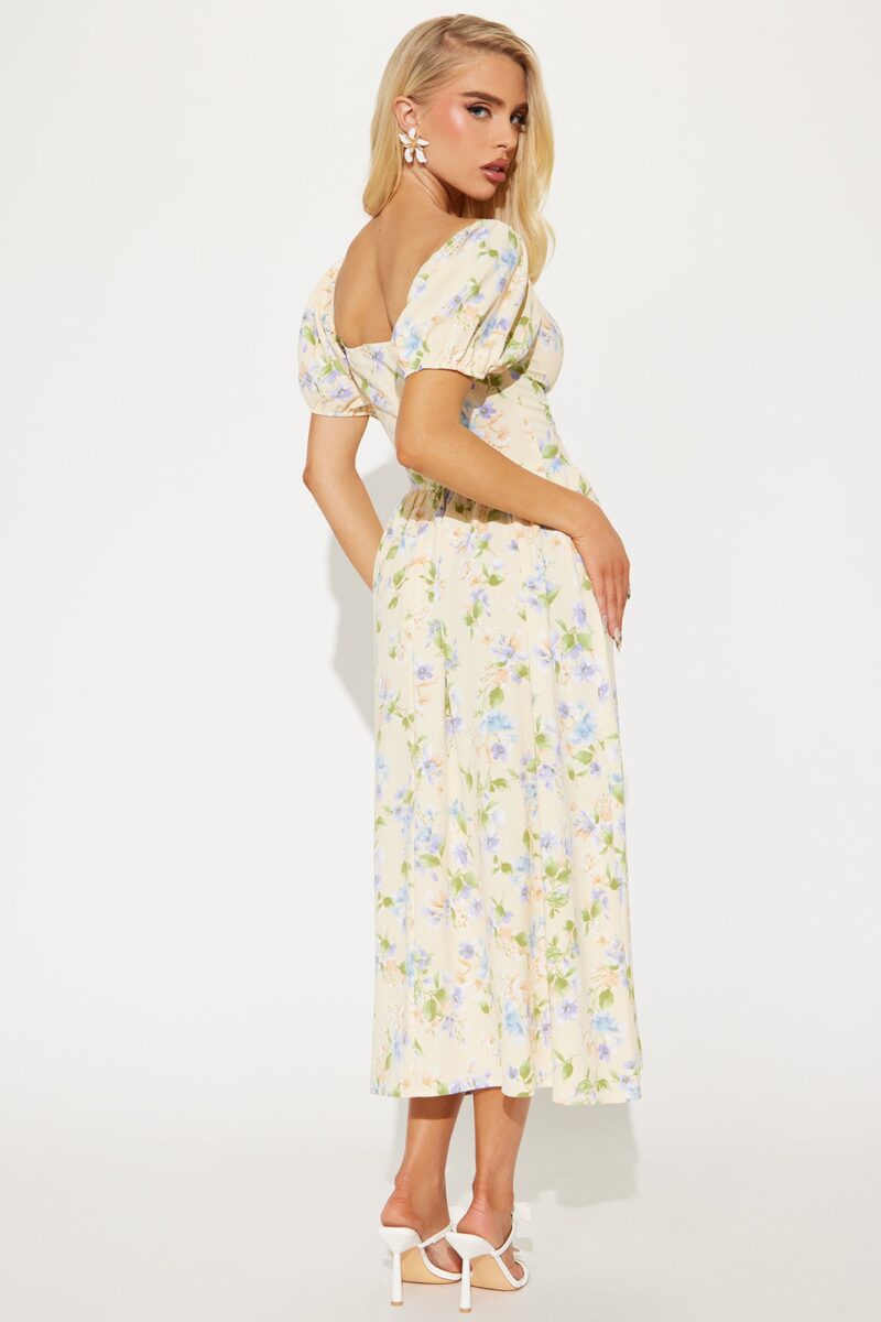 Vestido Midi Floral con Escote Corazón y Mangas Puff - Image 3