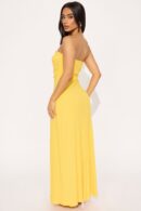 Vestido Largo Acanalado sin Tirantes con Detalles Fruncidos
