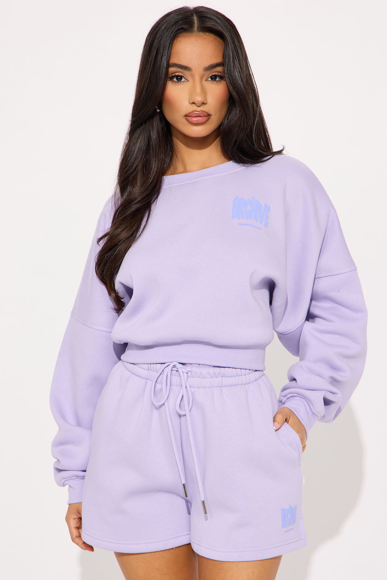 Conjunto de Shorts y Sudadera en Felpa - Lavanda