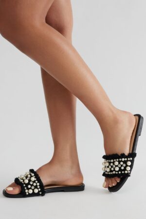 Sandalias Planas con Detalles de Perlas y Estrás
