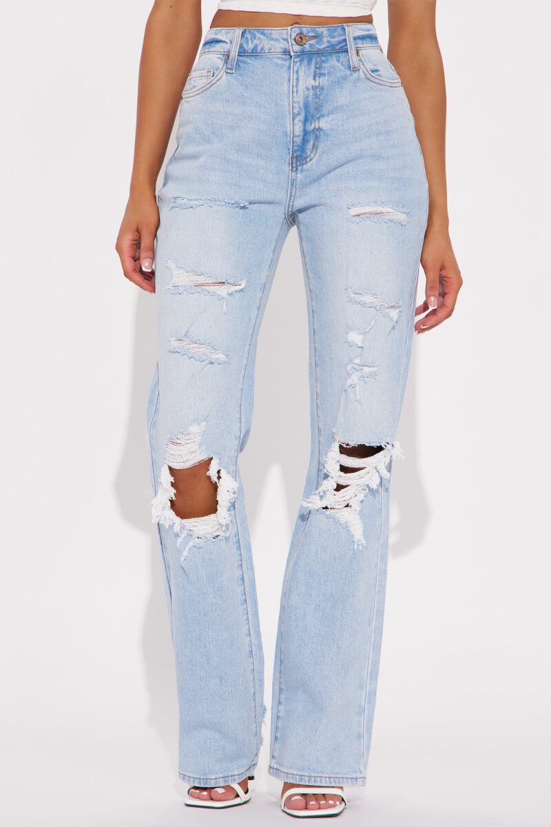 Jeans Rectos con Roturas y Stretch - Lavado Medio - Image 2