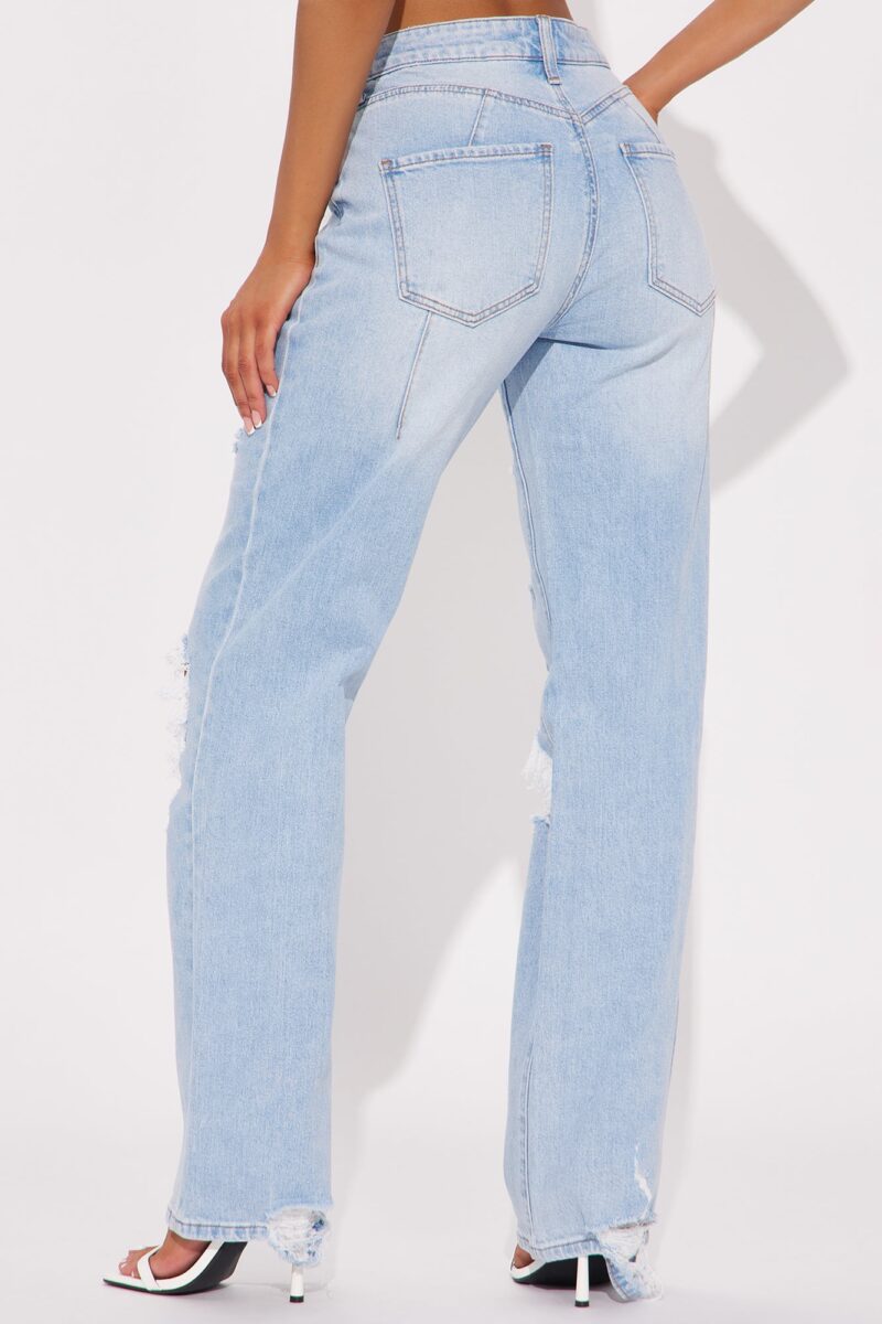 Jeans Rectos con Roturas y Stretch - Lavado Medio - Image 3