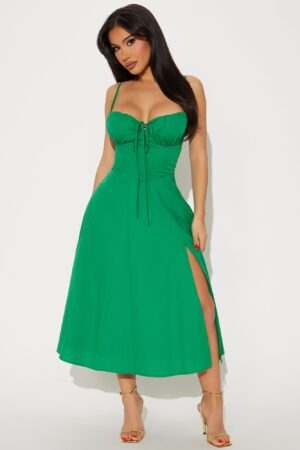 Vestido Midi Poplin con Corset y Espalda de Encaje
