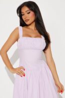 Vestido Midi Poplin Fruncido con Escote Cuadrado