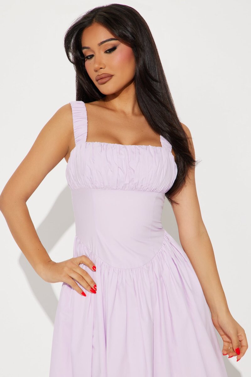 Vestido Midi Poplin Fruncido con Escote Cuadrado - Image 2