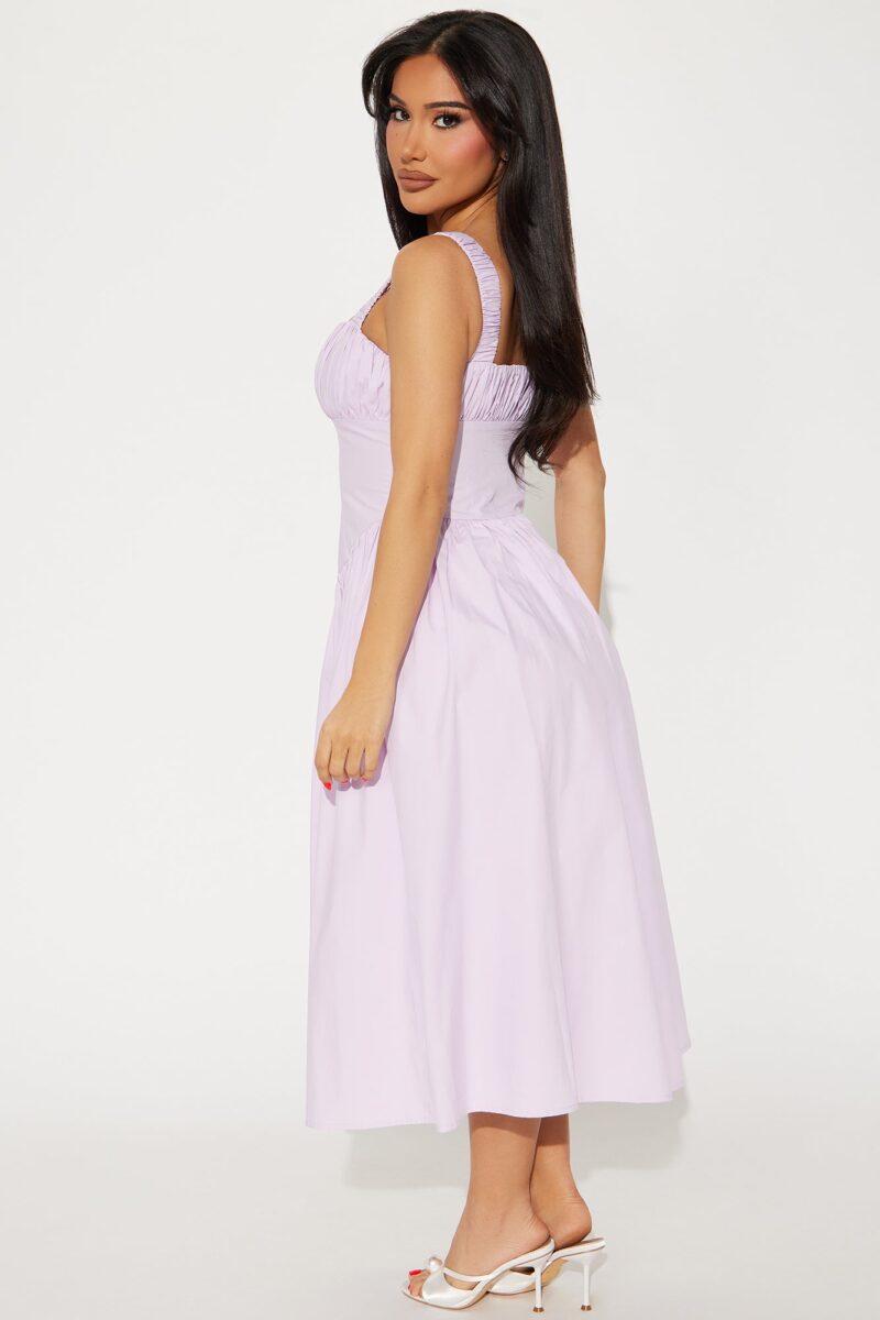 Vestido Midi Poplin Fruncido con Escote Cuadrado - Image 3