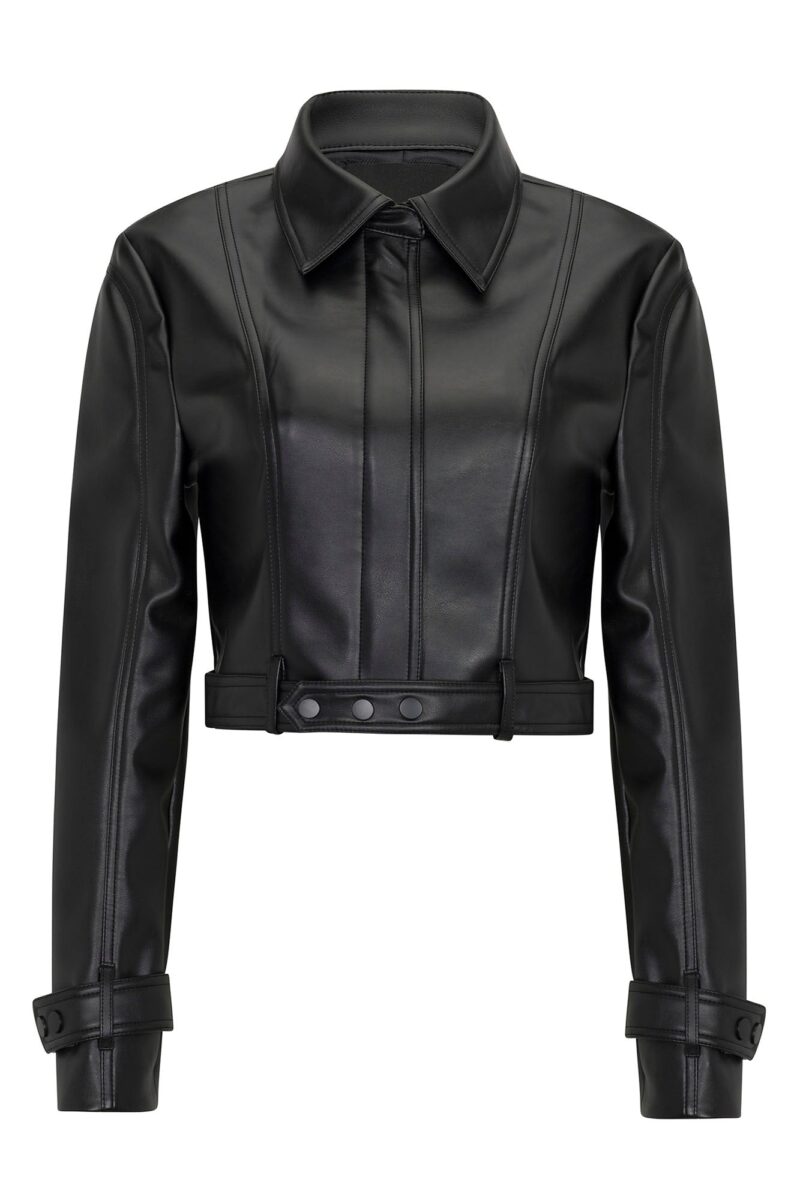 Chaqueta de Cuero Sintético Valentina con Cuello y Cinturón - Image 5