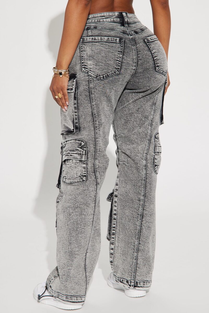Fairfax High Rise Stretch Cargo Jeans - Acid Wash Grey - Image 3