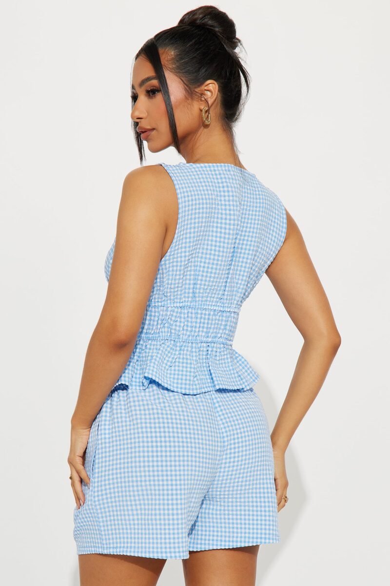 Conjunto de Shorts y Top con Volantes en Cuadrillé - Azul - Image 6