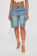 Shorts de Cargo Denim Cameron - Lavado Medio