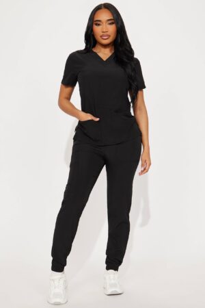 Uniforme Médico Elástico de 4 Vías con Bolsillos Cargo - Negro