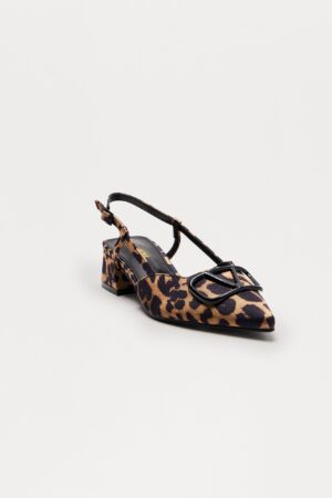 Zapatos de Tacón Gatito con Correa Trasera - Estampado Leopardo