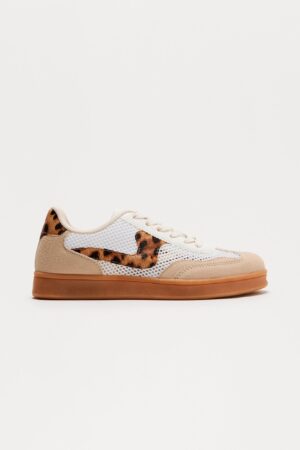 Zapatillas Bajas Estampado Leopardo con Detalle de Tejido