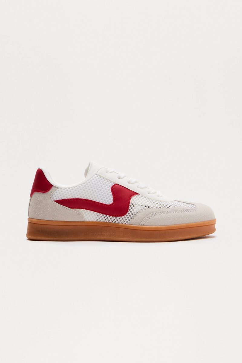 Zapatillas Bajas Deportivas con Detalles en Malla - Rojo