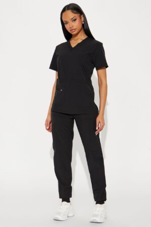 Conjunto de Uniforme de Scrub Elástico y Ajustado – Negro