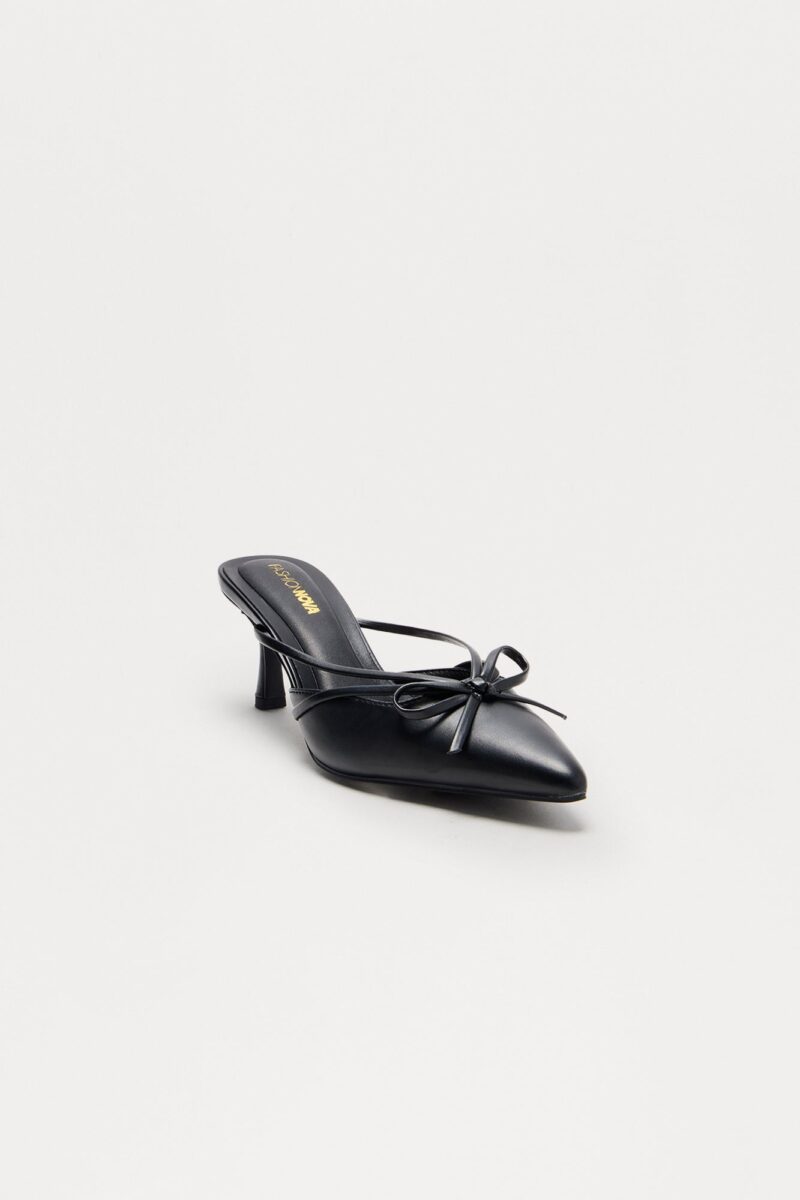 Zapatos de Tacón Medio con Detalle de Moño - Negro