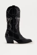 Botas de Vaquero con Lazo Decorativo - Negro