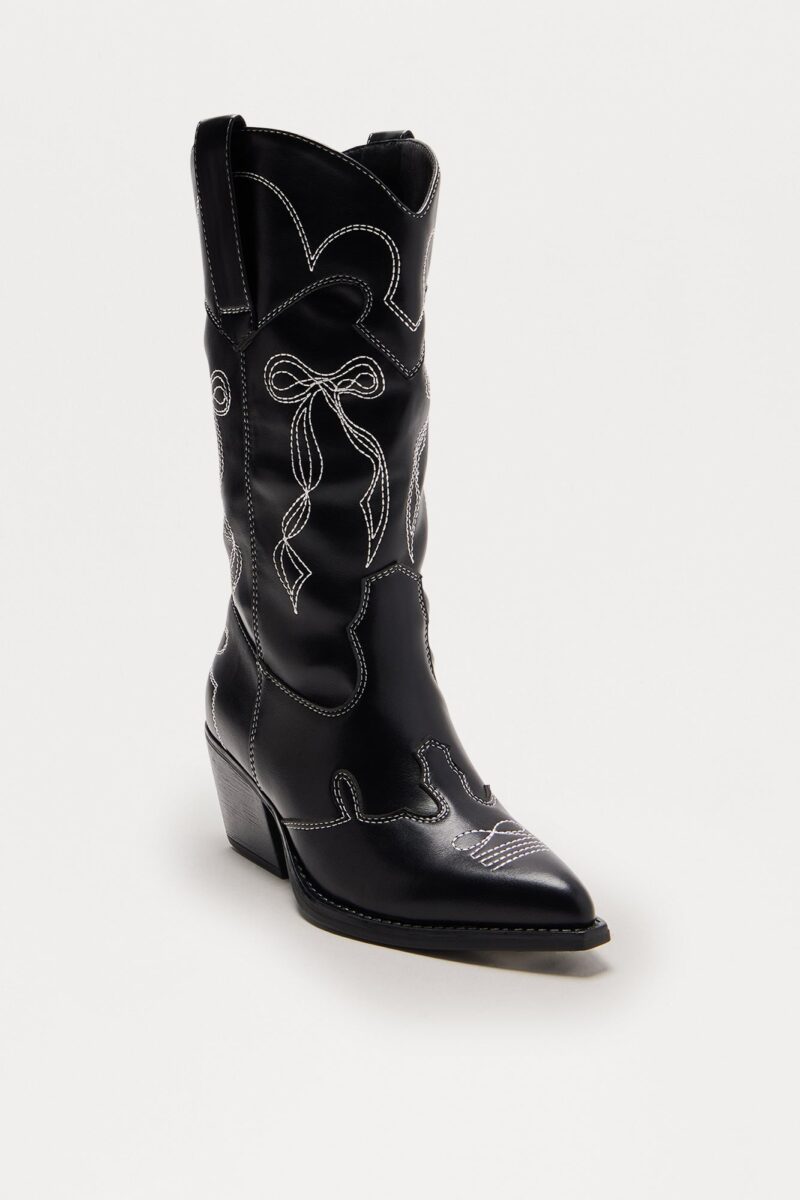 Botas de Vaquero con Lazo Decorativo - Negro - Image 2