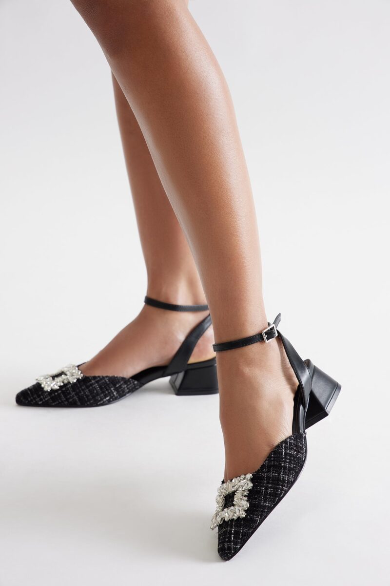 Zapatos de Tacón Bajo con Detalles en Tweed y Adornos - Image 8