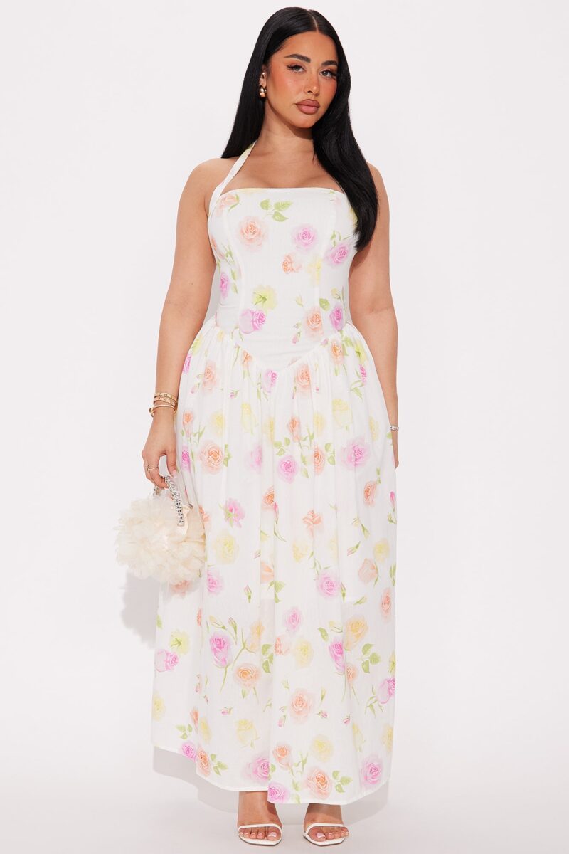 Vestido Midi Floral con Halter y Cintura de Corsé Falso - Image 7