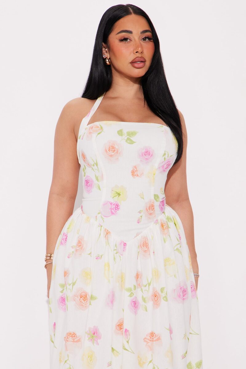 Vestido Midi Floral con Halter y Cintura de Corsé Falso - Image 8