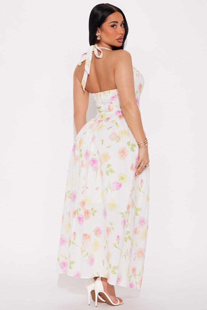 Vestido Midi Floral con Halter y Cintura de Corsé Falso - Image 9