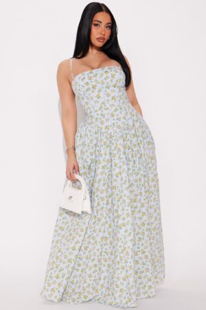 Vestido Maxi Poplin Floral con Corset y Tirantes Ajustables