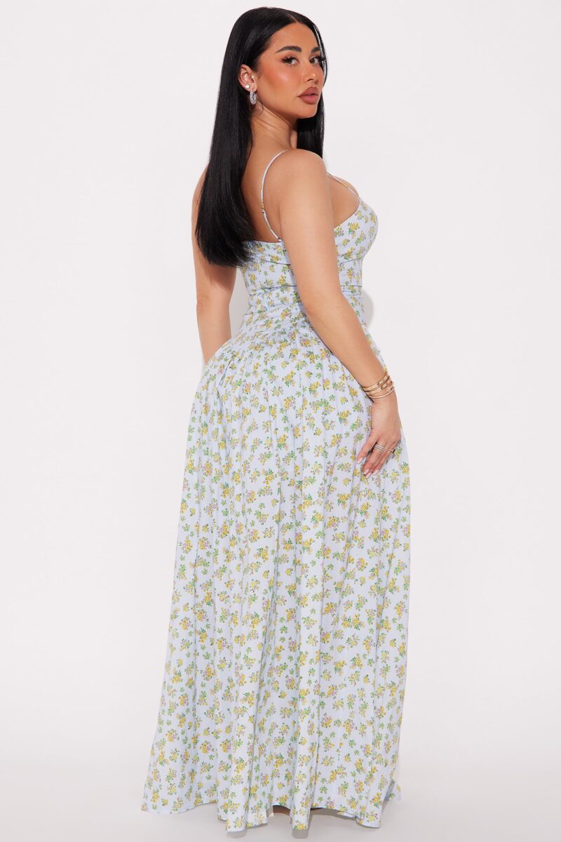 Vestido Maxi Poplin Floral con Corset y Tirantes Ajustables - Image 3