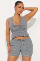 Conjunto de Shorts y Top con Volantes en Cuadrillé - Azul