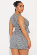 Conjunto de Shorts y Top con Volantes en Cuadrillé - Azul