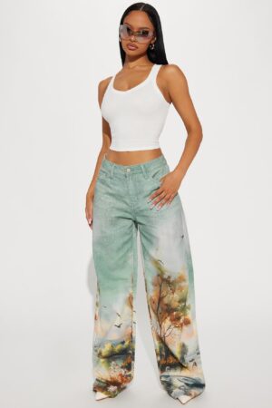 Jeans de Pierna Ancha con Estampado Paisaje