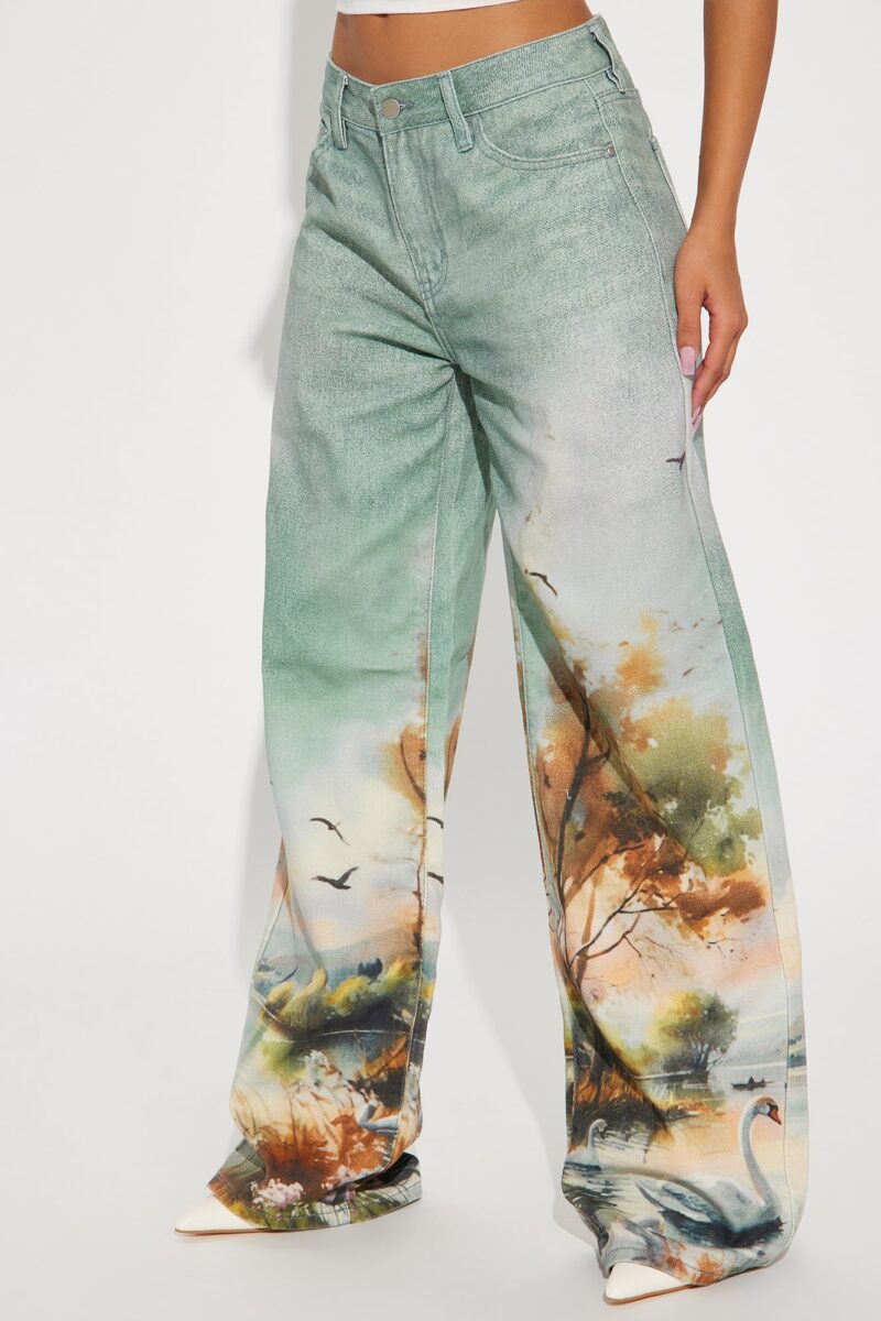 Jeans de Pierna Ancha con Estampado Paisaje - Image 2