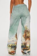 Jeans de Pierna Ancha con Estampado Paisaje