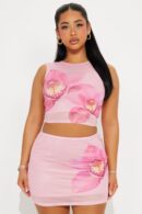 Conjunto Mini Falda y Top Floral en Malla