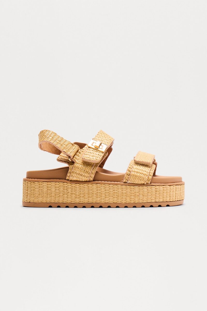 Sandalias de Plataforma en Rafia - Beige - Image 3
