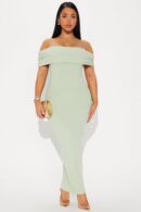 Vestido Midi de Punto con Manga Corta y Hombros Descubiertos