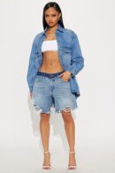 Shorts de Jean de Corte Medio con Desgaste - Lavado Medio