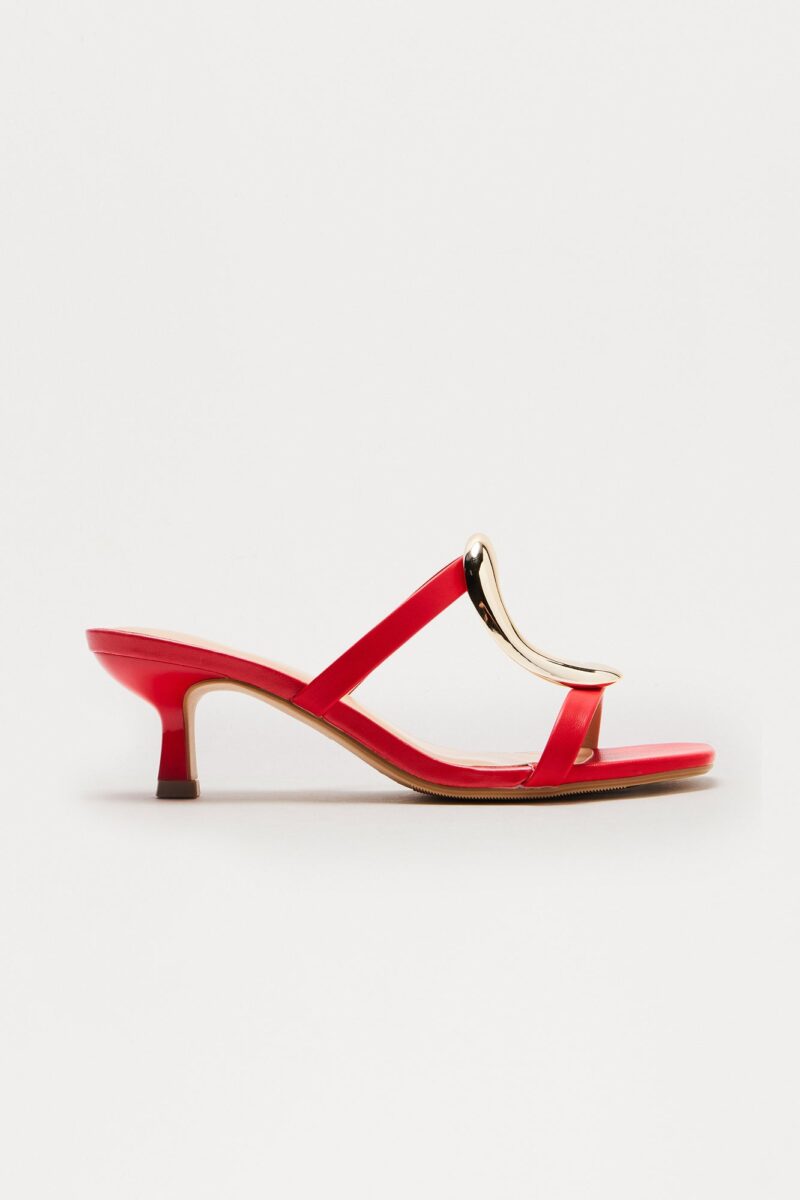 Sandalias de Tacón Gatito con Detalle de Adorno - Rojo - Image 11