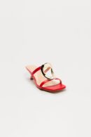 Sandalias de Tacón Gatito con Detalle de Adorno - Rojo