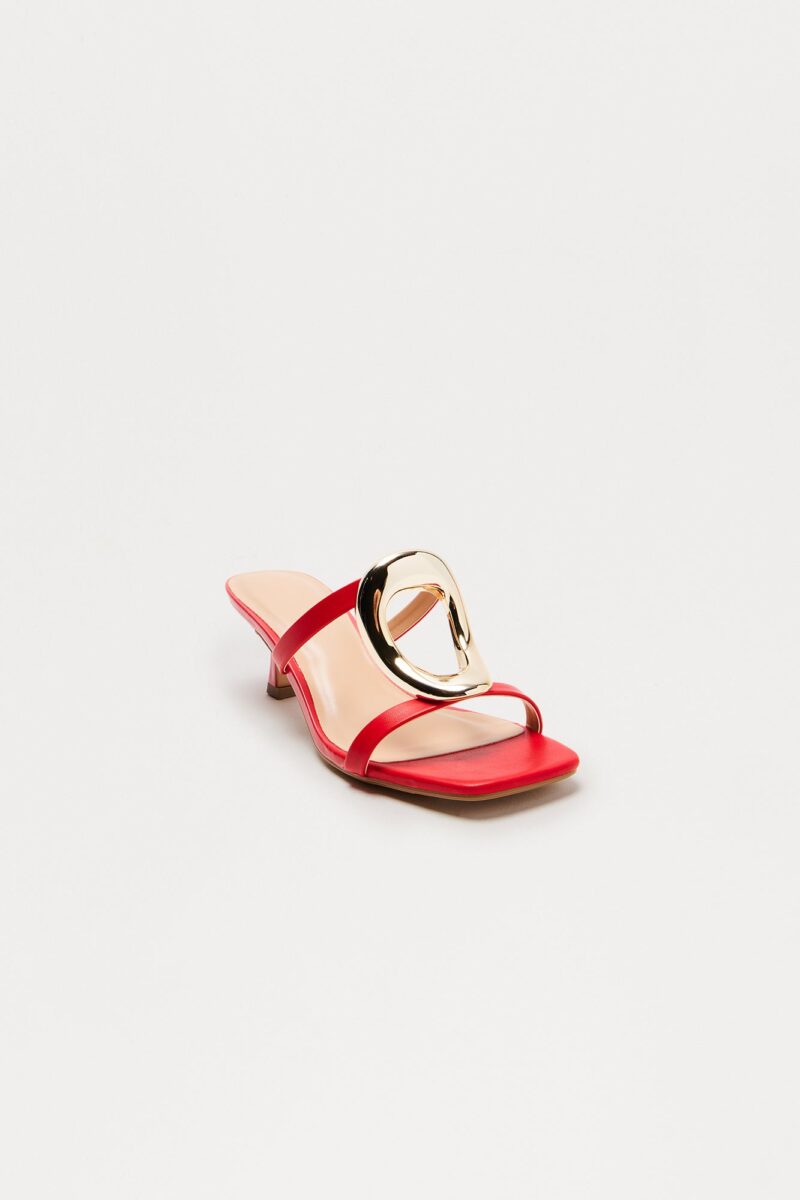 Sandalias de Tacón Gatito con Detalle de Adorno - Rojo