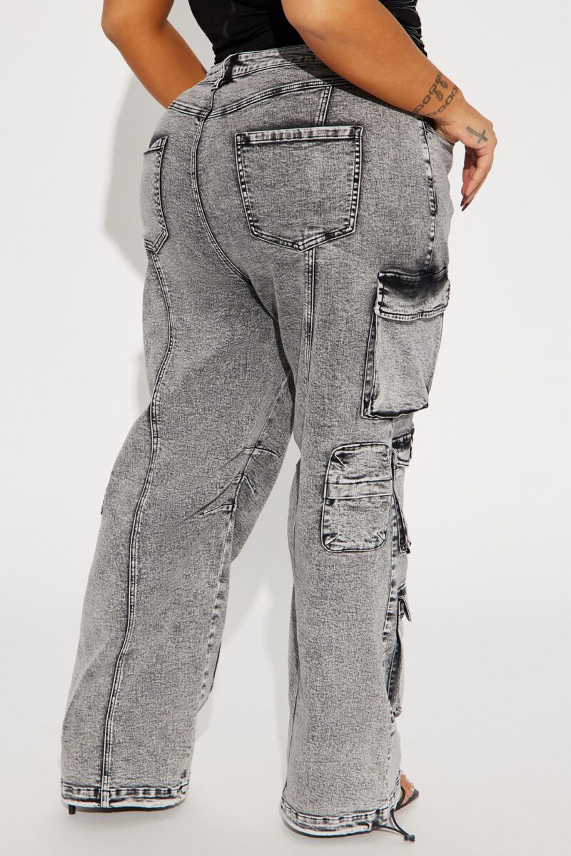 Fairfax High Rise Stretch Cargo Jeans - Acid Wash Grey - Image 6