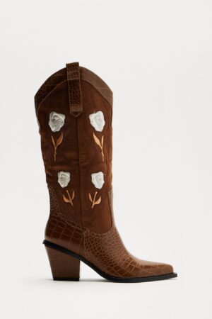 Botas de Vaquero Altas Estampado Floral - Marrón