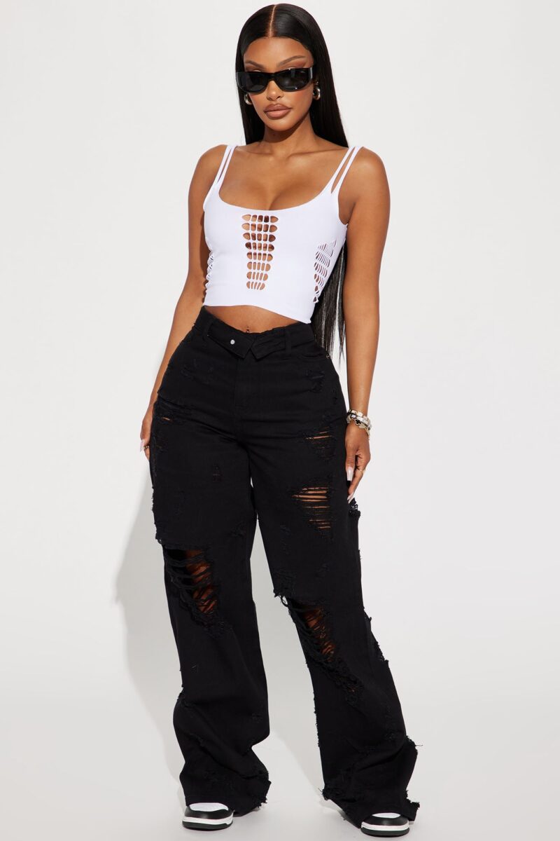Jeans Baggy Rotos y Desgastados con Pretina Doblada